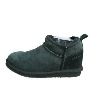 LL Bean Black Suede Wicked Good Shearling Lined Slipper Ankle Boots Size 7 M